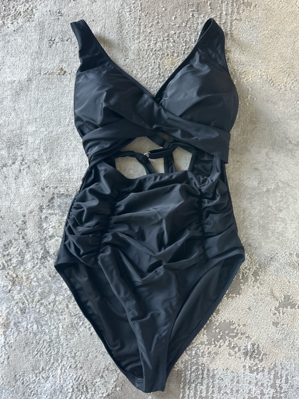 Blooming Jelly Black Cut Out One-Piece Swimsuit Bathing Suit  Adjustable XL